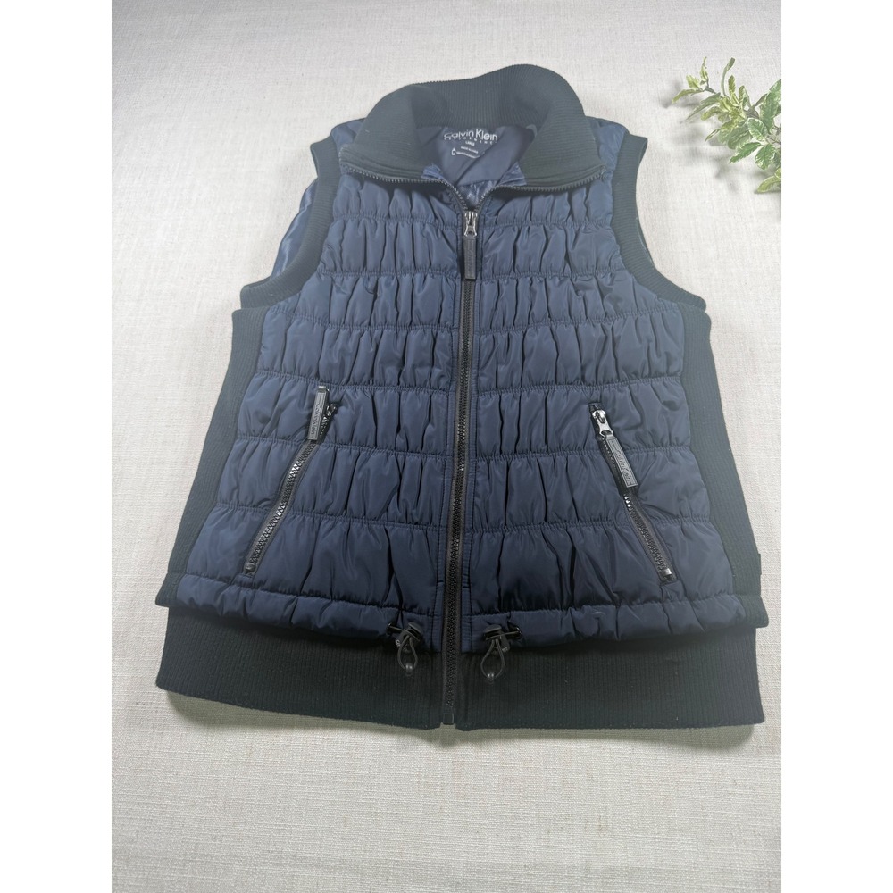 Calvin Klein Performance Navy Blue Quilted Puffer Vest Ribbed Trim Large